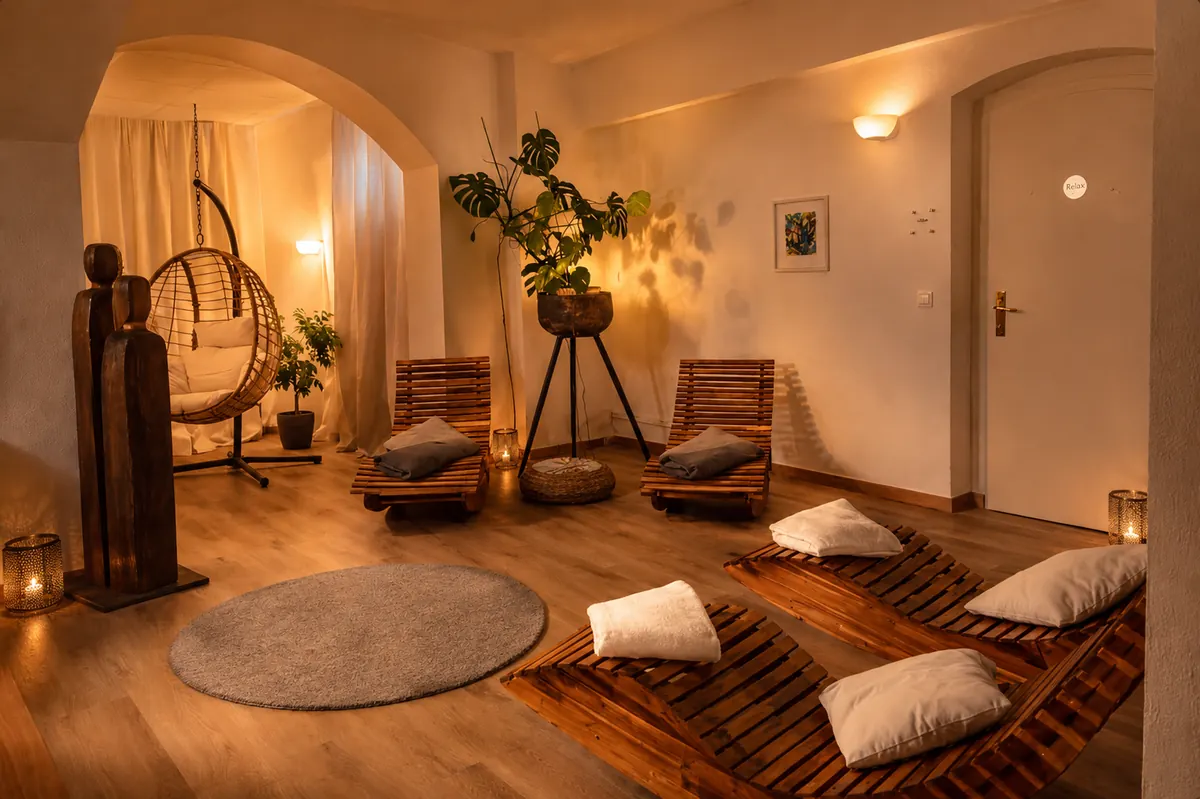 Entspannungsbereich der Sauna im Schloss Reichenow